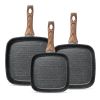 Nonstick Frying Pan Skillet Set, 3 Piece Square Grill Pans with Stay Cool Handle & PFOA Free, Compatible with All Stovetops(9.5" 10" 11") - Black
