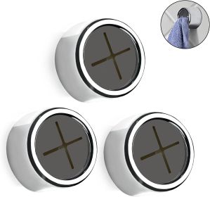 3 Pieces Kitchen Towel Hooks Round Adhesive Dish Towel Hook Premium Chrome Finish & Easy Installation Wall Mount Hand Towel Hook Ideal as Bathroom,