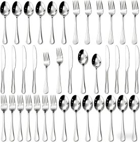 40-Piece Silverware Set for 8, 18/10 Stainless Steel Flatware Set, Heavy Duty Mirror Polished Cutlery SeT - Silver
