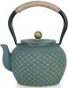 Japanese Style Cast Iron Teapot for Stove Top with Stainless Steel Infuser Loose Leaf Tetsubin Grid Design Blue Tea Kettle 40oz/1200ml - Blue Grid