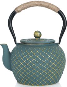 Japanese Style Cast Iron Teapot for Stove Top with Stainless Steel Infuser Loose Leaf Tetsubin Grid Design Blue Tea Kettle 40oz/1200ml - Blue Grid