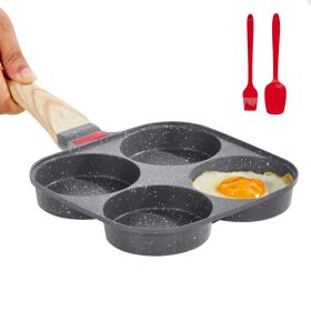 Egg Pan, 4-Cup Nonstick Egg Frying Pan, Aluminum Breakfast Omelette Skillet for Pancakes, Hamburgers, Sandwiches, with Lid, Oil Brush, Scraper,