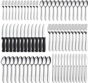 72-Pieces Silverware Set for 12, Flatware Set with Steak Knives, Stainless Steel Cutlery Set, Include Forks Spoons and Knives Set, Dishwasher Safe