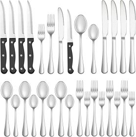 24 Pcs Silverware Set with Steak Knives Service for 4,Stainless Steel Flatware Set,Mirror Polished Cutlery Utensil Sets,Home Kitchen Eating
