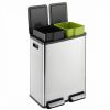 Trash Can with Lid - Large 60 Liter Stainless Steel Trash Can, Dual Compartment Plastic Inner Bucket (2 x 8 Gallon), Sealed Trash Can - silver
