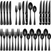 24-Piece Silverware Set with Steak Knives Steel Tableware Cutlery Set - BLACK