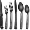 24-Piece Black Silverware Set with Steak Knives, Black Flatware Set for 4, Food-Grade Stainless Steel Tableware Cutlery Set, Mirror Finished