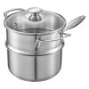 2.5 QT Saucepan with Steamer, Stainless Steel Saucepan with Glass Lid, Multipurpose Nonstick Stainless Steel Sauce Pot with Ergonomic Handle,