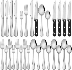 24-Piece Silverware Set with Steak Knives,Flatware Set Service for 4 Person, Food-Grade Stainless Steel Cutlery Set,Includes Knife Spoon And Fork,