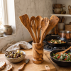 Mediterranean Olive Wood Ultimate Kitchen Collection - 25-Piece Luxury Handcrafted Cooking, Dining and Serving Accessories Set for Home and