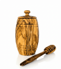 Authentic Olive Wood Honey Pot with Wooden Dipper Set - Hand-Carved Elegant Kitchen Storage Jar and Decorative Honey Dispenser, Perfect