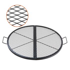 X-Marks Fire Pit Grill Grate, Foldable Round Cooking Grate, Heavy Duty Steel Campfire BBQ Grill Grid with Handle and Support X Wire, Portable