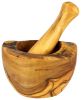 Olive Wood Rustic Mortar and Pestle Set - Handcrafted Wooden Spice Grinder, Herb Crusher and Guacamole Bowl - Medium. 4.5in diameter