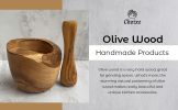 Olive Wood Rustic Mortar and Pestle Set - Handcrafted Wooden Spice Grinder, Herb Crusher and Guacamole Bowl - Medium. 4.5in diameter