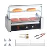 Hot Dog Roller 5 Rollers 12 Hot Dogs Capacity, 750W Stainless Sausage Grill Cooker Machine with Dual Temp Control Glass Hood Acrylic Cover Bun