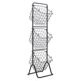 3-Tier Fruit Basket Stand with Adjustable Heights - Black