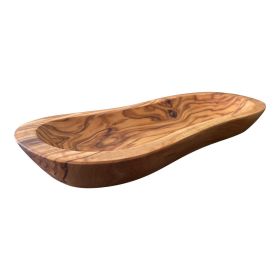 Mediterranean Olive Wood Multi-Purpose Bowl - Handcrafted Natural Wooden Serving Dish, Unique Long Wavy Decorative Tray for Snacks, Salsa,