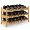 3-Tier Bamboo Freestanding Countertop Wine Bottle Organizer - Natural