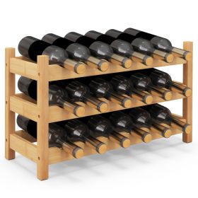 3-Tier Bamboo Freestanding Countertop Wine Bottle Organizer - Natural