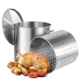 Stainless Steel Stockpot, 84 Quart Large Cooking Pots, Cookware Sauce Pot with Basket, Lid, and Handle, Heavy Duty Commercial Grade Stock Pot,