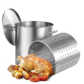 Stainless Steel Stockpot, 54L Large Cooking Pots, Cookware Sauce Pot with Basket, Lid, and Handle, Heavy Duty Commercial Grade Stock Pot, Sanding