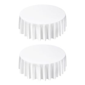 White Round Tablecloths 2 Pack, 120 Inches in Diameter, Stain- & Wrinkle- Resistant, Machine Washable Table Clothes, Polyester Fabric Table Covers