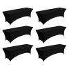 6 Pack Table Cloth for 8FT Rectangular Fitted Events, Wrinkle-Resistant Stretch Black Table Covers, Washable Spandex Tablecloth Protector, for