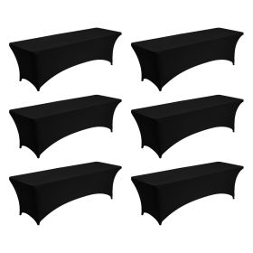 6 Pack Table Cloth for 8FT Rectangular Fitted Events, Wrinkle-Resistant Stretch Black Table Covers, Washable Spandex Tablecloth Protector, for