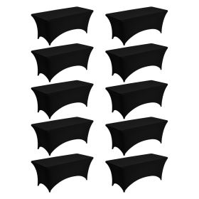 10 Pack Table Cloth for 6FT Rectangular Fitted Events, Wrinkle-Resistant Stretch Black Table Covers, Washable Spandex Tablecloth Protector, for