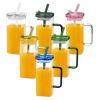 6 Pcs Glass Straw Cup, 6 Colors Square Glass Cup With Straw And Lid, High Borosilicate Glass Cup, Milk Cup, Juice Cup, Cold Drink Cup, Coffee Cup,