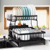 Detachable 2 Tier Dish Drying Rack with Drainboard, Rustproof Metal Dish Rack for Kitchen Countertop, Large Capacity Organizer for Plates Bowls