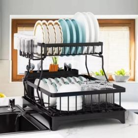 Detachable 2 Tier Dish Drying Rack with Drainboard, Rustproof Metal Dish Rack for Kitchen Countertop, Large Capacity Organizer for Plates Bowls