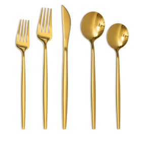 40-piece gold and silver cutlery set, 8-person stainless steel cutlery set, food-grade knives, forks and spoons. - 40-piece set