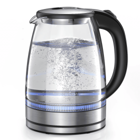 1.7L Glass Boiler Electric Tea Kettle with Blue LED Indicator Light, Silver - 1 Pack