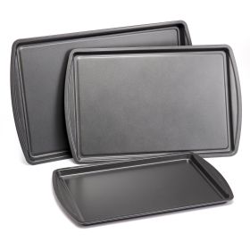 3pc Carbon Steel Nonstick Cookie Sheet Bakeware Set, 11" x 17", 10" x 15", 9" x 13", Gray - 3 Pack