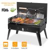 16.7x10x17.7in Portable Charcoal Grill Foldable BBQ Suitcase Grill Shelf For Outdoor Camping Picnics Garden Grilling - black