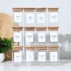 Empty Spice Jars with Label Pack (12x Bamboo Lid Glass Jar). Small 8oz Spice Storage Bottles with 72 Printed Spice Stickers and 20 Writable Pantry