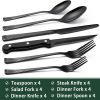 24-Piece Black Silverware Set with Steak Knives, Black Flatware Set for 4, Food-Grade Stainless Steel Tableware Cutlery Set, Mirror Finished