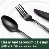 24-Piece Black Silverware Set with Steak Knives, Black Flatware Set for 4, Food-Grade Stainless Steel Tableware Cutlery Set, Mirror Finished
