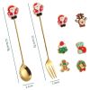 4pcs /Pack Christmas Gift Spoon Cartoon Fruit Fork Dessert Coffee Scoop - Gold - Style D