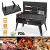 16.7x10x17.7in Portable Charcoal Grill Foldable BBQ Suitcase Grill Shelf For Outdoor Camping Picnics Garden Grilling - black