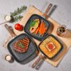 Nonstick Frying Pan Skillet Set, 3 Piece Square Grill Pans with Stay Cool Handle & PFOA Free, Compatible with All Stovetops(9.5" 10" 11") - Black