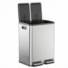 Trash Can with Lid - Large 60 Liter Stainless Steel Trash Can, Dual Compartment Plastic Inner Bucket (2 x 8 Gallon), Sealed Trash Can - silver