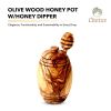 Authentic Olive Wood Honey Pot with Wooden Dipper Set - Hand-Carved Elegant Kitchen Storage Jar and Decorative Honey Dispenser, Perfect