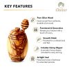 Authentic Olive Wood Honey Pot with Wooden Dipper Set - Hand-Carved Elegant Kitchen Storage Jar and Decorative Honey Dispenser, Perfect