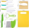 8 Pcs Wooden Kitchen Knife Set for Kids - Includes Safe Knives, Serrated Plastic Knives, Potato Slicers, Sandwich Cutter, Peeler and Cutting Board