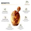 Authentic Olive Wood Honey Pot with Wooden Dipper Set - Hand-Carved Elegant Kitchen Storage Jar and Decorative Honey Dispenser, Perfect