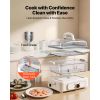 Electric Food Steamer 6.3 QT Glass with 2-Tier Stainless Steel Trays, 1200W Vegetable Steamer for Cooking, 1-3 Servings, Pre-Programmed Settings,
