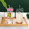 1 Pcs Pink Glass Straw Cup, 6 Colors Square Glass Cup With Straw And Lid, High Borosilicate Glass Cup, Milk Cup, Juice Cup, Cold Drink Cup, Coffee