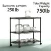 3-Tier Shelving Storage Shelves,Steel Organizer Wire Rack with Wheels,Adjustable Storage Units,23" W x 13" D x 30" H,Black - 1 Pack